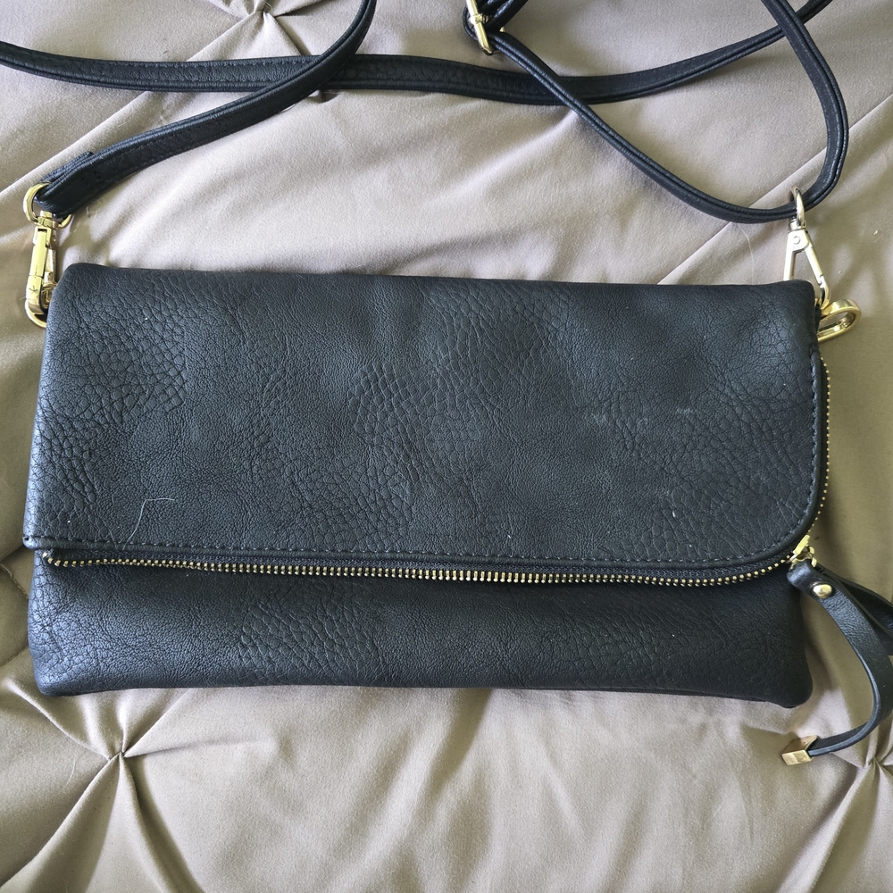 Charming Charlie Black Crossbody Bag with Gold Accents